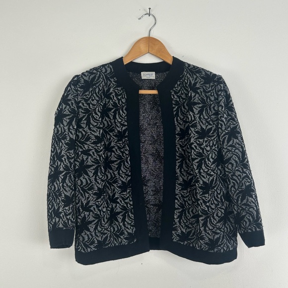 Vintage Huppert London Silver and Black Maple Leaf Cardigan - Picture 5 of 9
